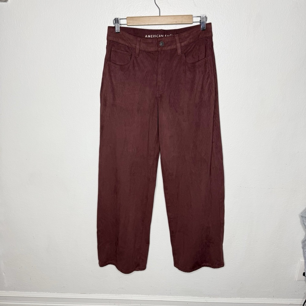 American Eagle High‎ Rise Baggy Wide Leg Drape Sueded Pants Women's 6 Burgundy